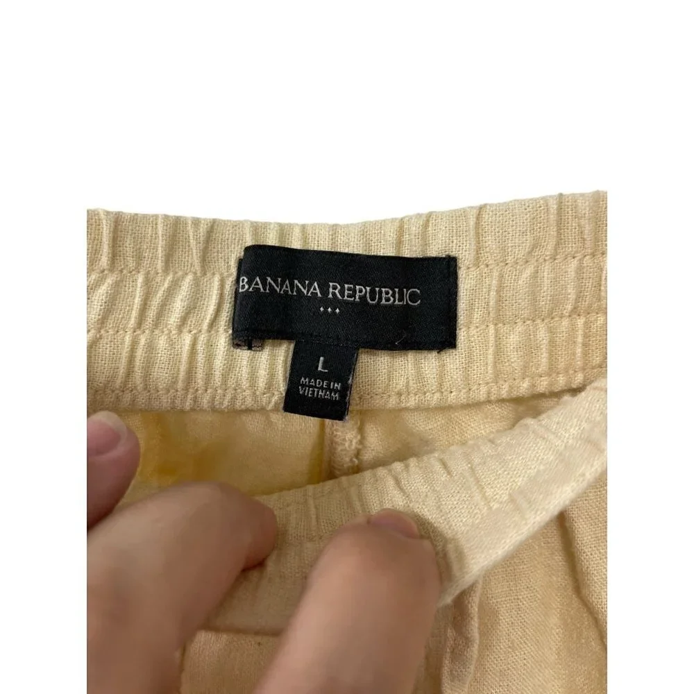 Banana Republic Ivory Lounge Cargo Cropped Jogger Linen Blend Pull On Pant Large